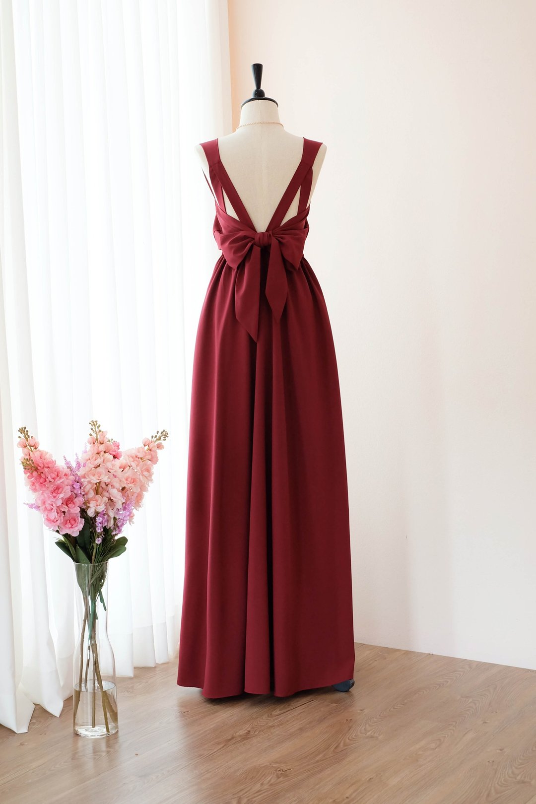 Burgundy Red dress Bridesmaid Bridal Dress Prom Cocktail Party Wedding Dress - 晚装/礼服 - 聚酯纤维 红色