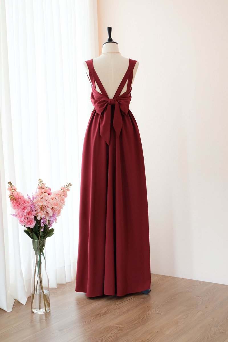Burgundy Red dress Bridesmaid Bridal Dress Prom Cocktail Party Wedding Dress - 晚装/礼服 - 聚酯纤维 红色