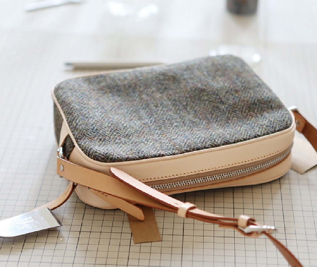 harris tweed 合作款经典植鞣牛皮帆布小方包 单肩斜跨女士包包 - 侧背包/斜挎包 - 真皮 