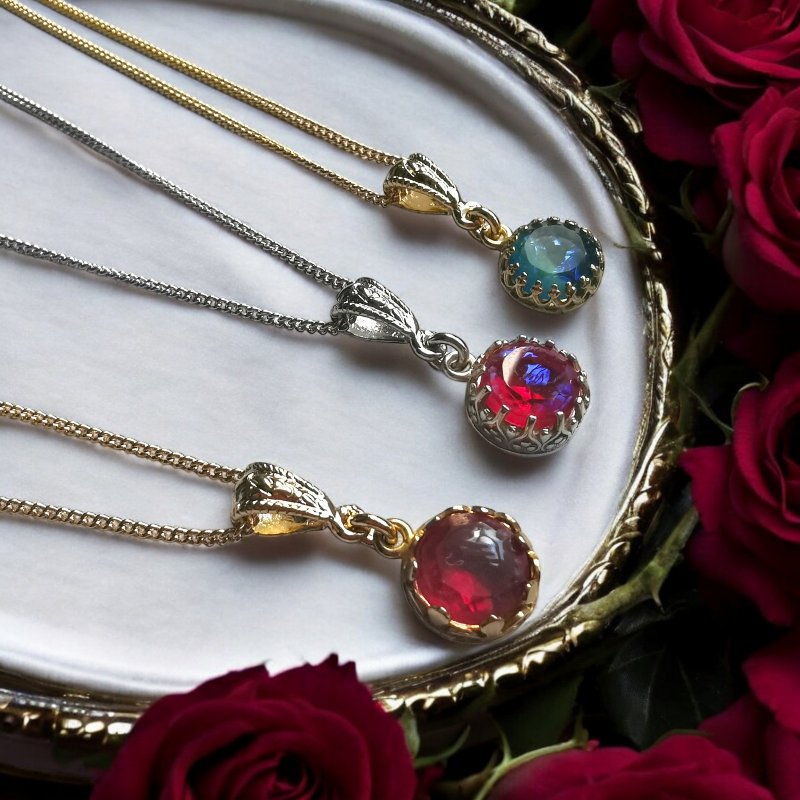 龙之魔石 圆形8mm 龙息 1950's 西德复古 - 项链 - 玻璃 红色