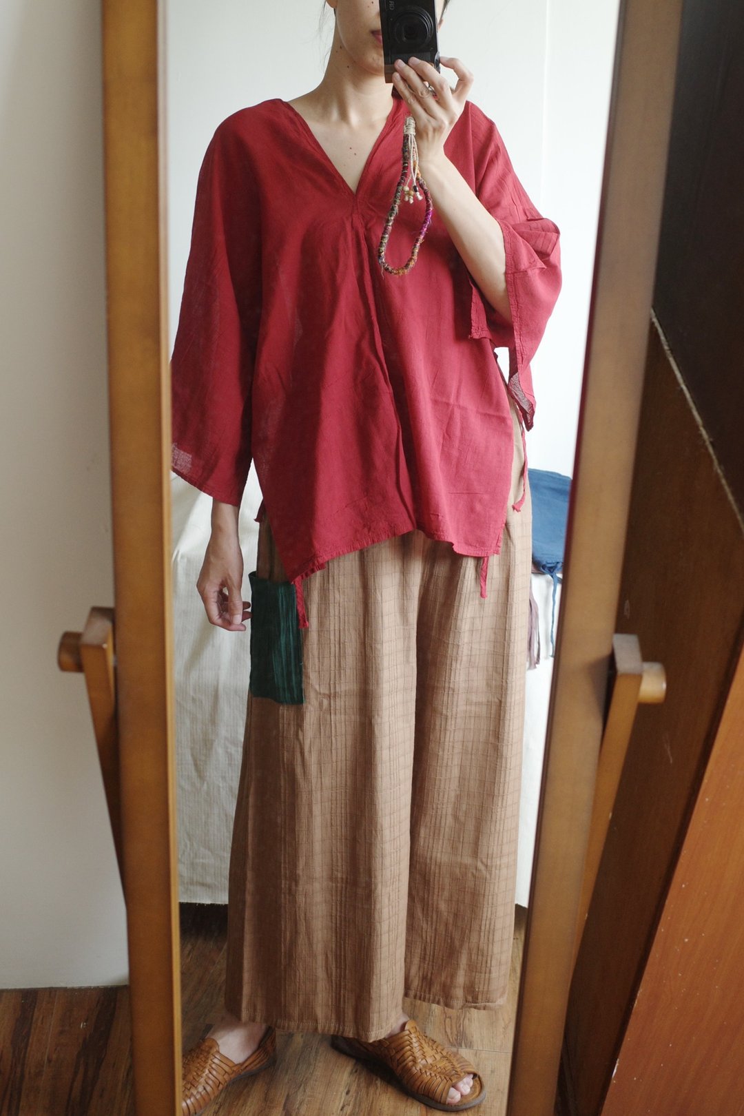 泰国纯棉侧边绑带宽袖上衣 红色 - 女装上衣 - 棉 