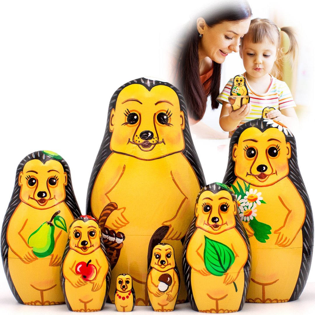 Animals Nesting Dolls Set 7 pcs - Matryoshka Dolls - Hedgehog Toys for Kids - 玩具/玩偶 - 木头 多色