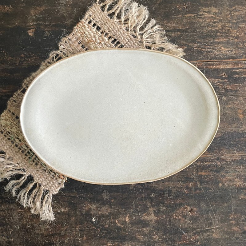 银白立边椭圆盘_L - 盘子/餐盘/盘架 - 陶 白色