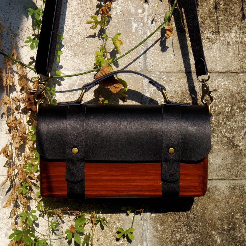 BL手工复古木制手提 - 黑色与深色木质 - 侧背包/斜挎包 - 木头 黑色