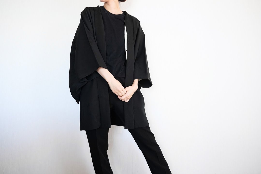 BLACK KIMONO, woven tree kimono, vintage kimono, kimono jacket, Japanese kimono - 女装休闲/机能外套 - 丝．绢 黑色