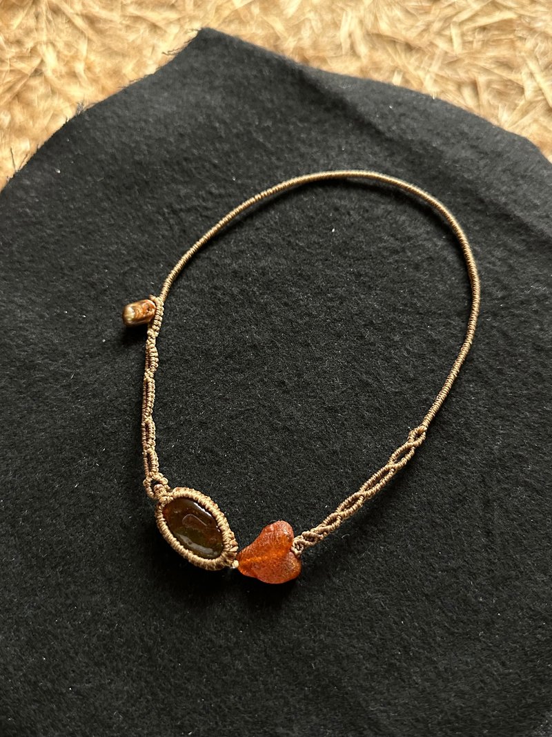 波罗的海琥珀编织蜡线项链 - 项链 - 半宝石 橘色