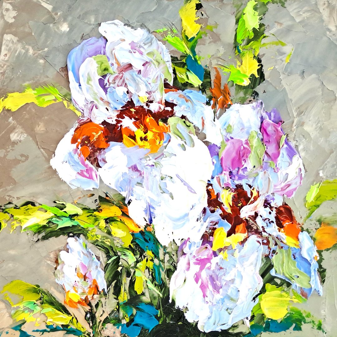 Iris Painting Floral Original Art Impasto Oil Painting Flowers Small Artwork - 海报/装饰画/版画 - 其他材质 多色