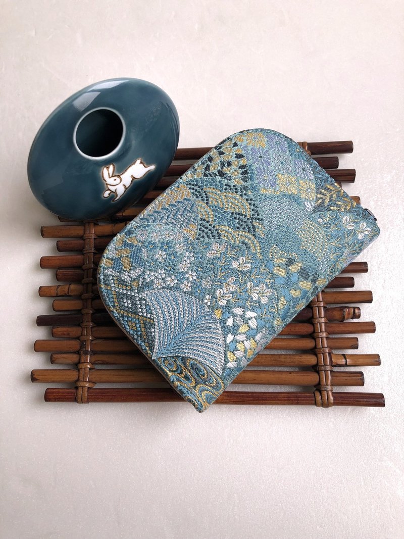 京西阵金襴锦织【碧绿花伞】-短夹/皮夹/零钱包/礼物 - 皮夹/钱包 - 绣线 绿色