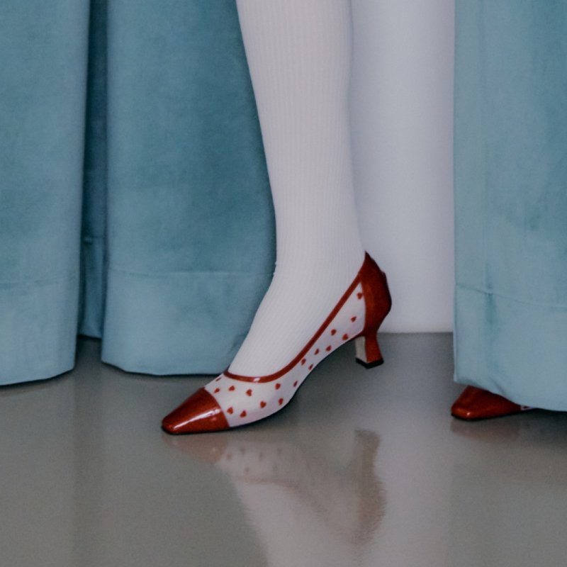 JUDY HEART PUMPS RED - 高跟鞋 - 真皮 红色