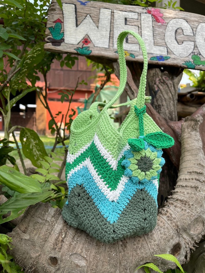 Green Granny Square Bag,Crochet Bag, Women Bag - 手提包/手提袋 - 棉．麻 绿色
