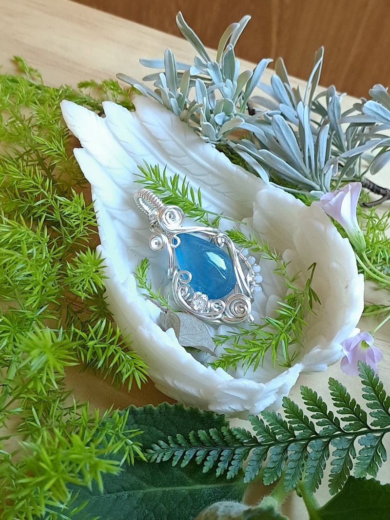 【山眠】海岸浪花 海蓝宝坠饰 - 项链 - 半宝石 蓝色