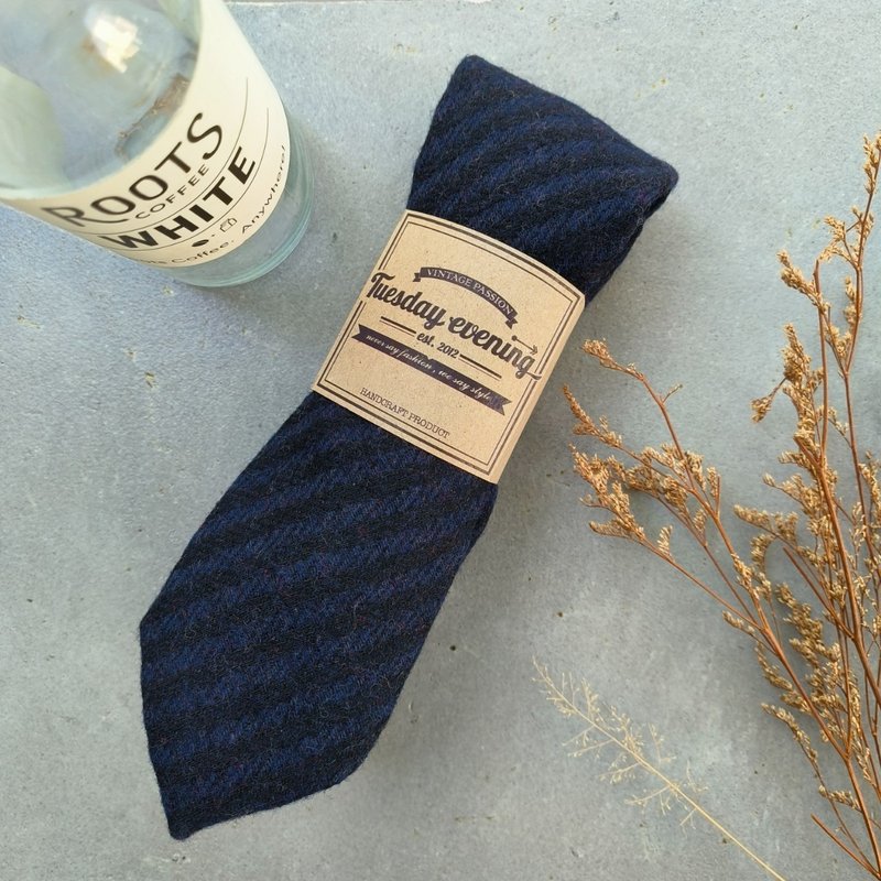 领带 海军蓝与黑色条纹款 - 领带/领带夹 - 聚酯纤维 多色