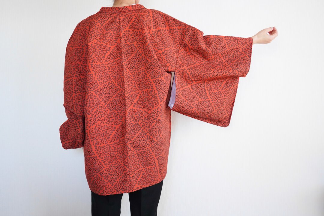 Japanese KIMONO, orange kimono, leaf haori, authentic kimono, traditional kimono - 女装休闲/机能外套 - 聚酯纤维 橘色