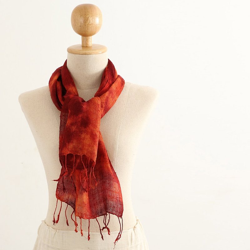 Silk Multiple Tie Dyed Scarf , Brown, Red - 丝巾 - 丝．绢 多色