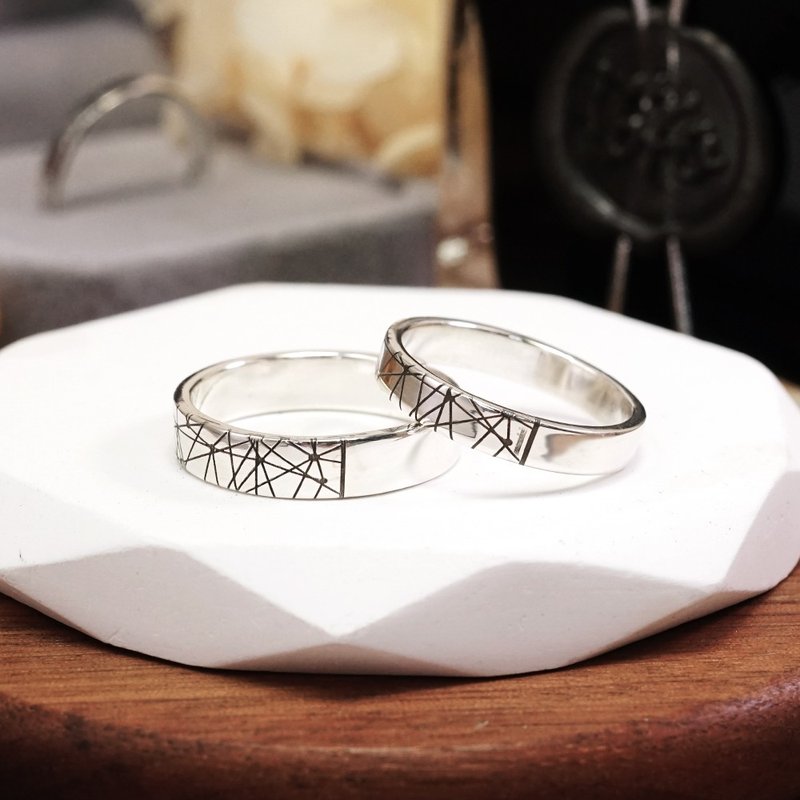 纯银可刻字 情侣对戒组 纹路银戒 交错设计 情侣戒指 - 对戒 - 纯银 银色