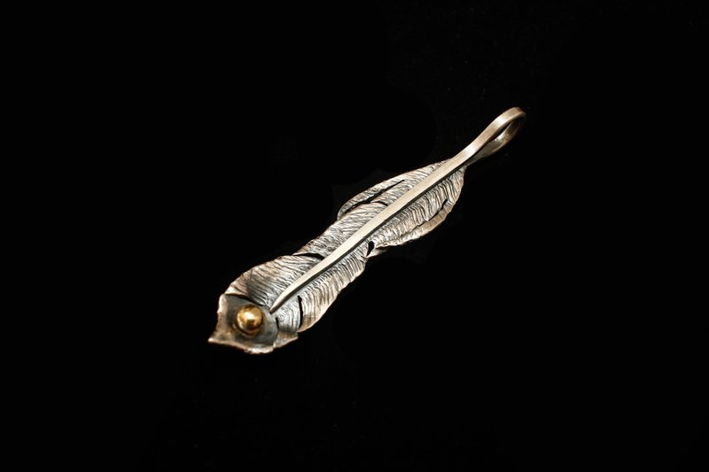 【凤凰系列】925纯银凤羽吊坠 手敲凤凰羽毛 热贴纯金箔 _ PX000 - 项链 - 纯银 银色