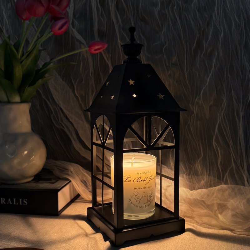 定制作化生日香氛礼盒 梦幻铁艺融蜡灯&订制刻字香薰蜡烛 祝福礼 - 香薰/精油/线香 - 玻璃 