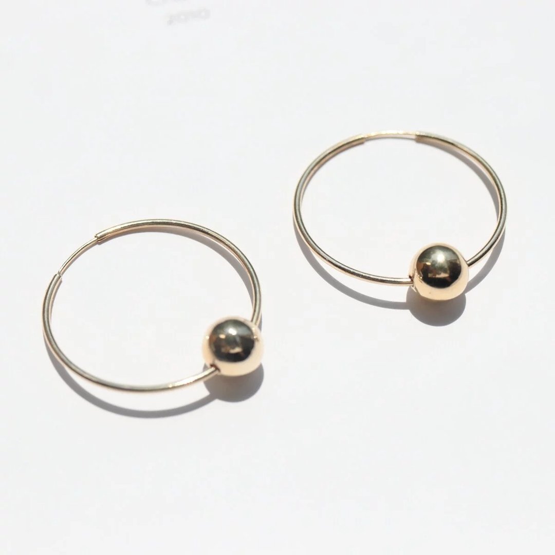 14K Large Gold Ball Cycle Earring 圈圈金球耳针耳环 - 耳环/耳夹 - 贵金属 金色