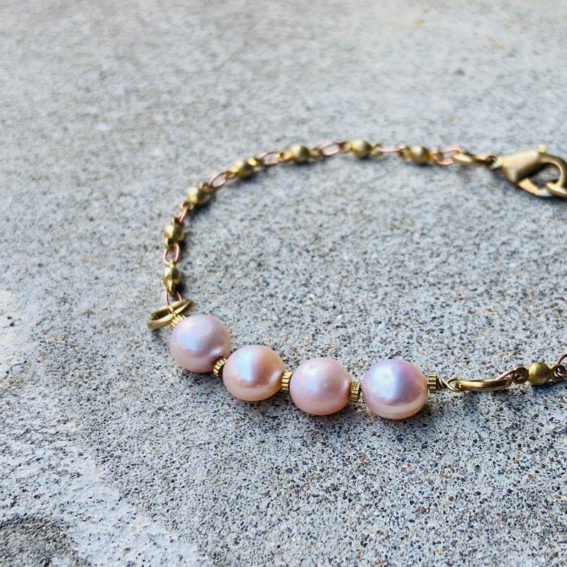 黄铜 珍珠 手链 可定制姓名 S239 - 手链/手环 - 铜/黄铜 金色