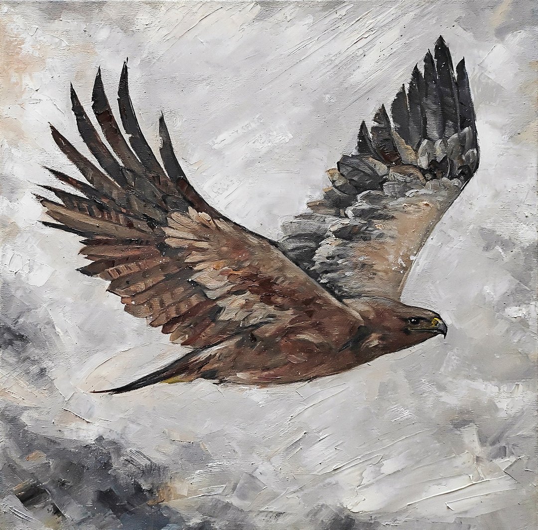 Bird painting eagle hand-painted original painting oil painting hawk wall art - 海报/装饰画/版画 - 其他材质 咖啡色