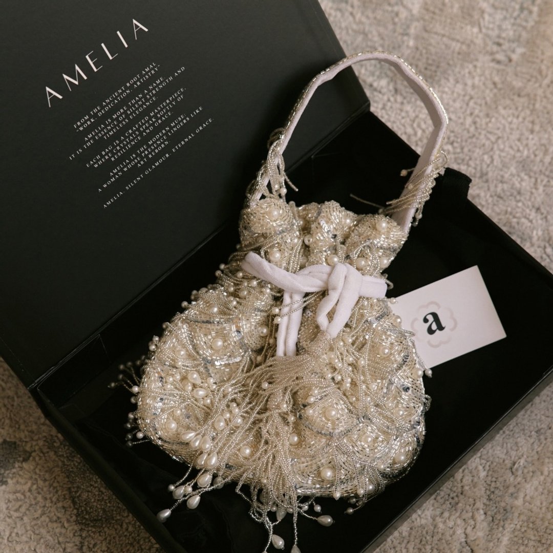 AMELIA 手工订制宴会手拿包 Florentine Star - 手拿包 - 绣线 银色