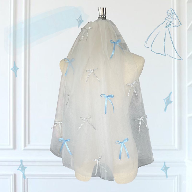 蓝银缎带头纱：婚礼新娘头纱 - 发饰 - 绣线 