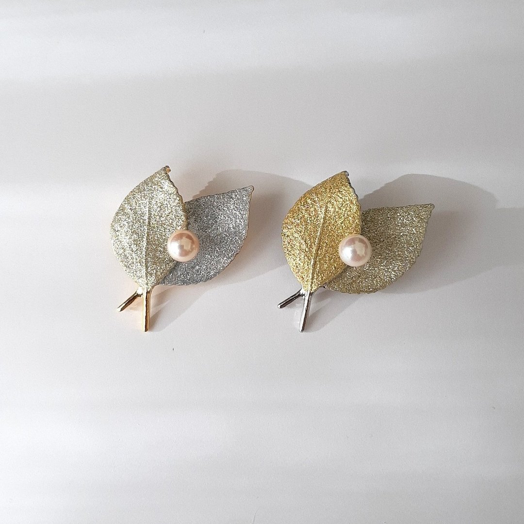 叶片 胸针 Akoya珍珠 珍珠 akoya珍珠 pearl brooch 珍珠胸针 珍珠胸针 진주브로치 - 胸针 - 珍珠 