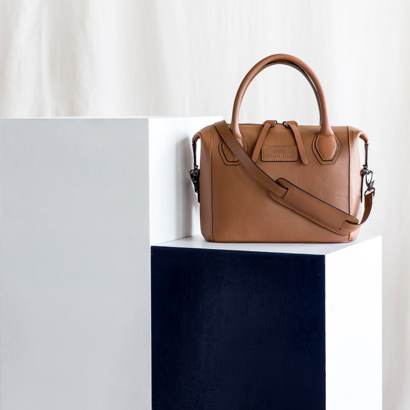 LAUREL - WOMAN MINIMAL LEATHER HANDBAG/SHOULDER BAG-LIGHT BROWN/TAN - 手提包/手提袋 - 真皮 咖啡色