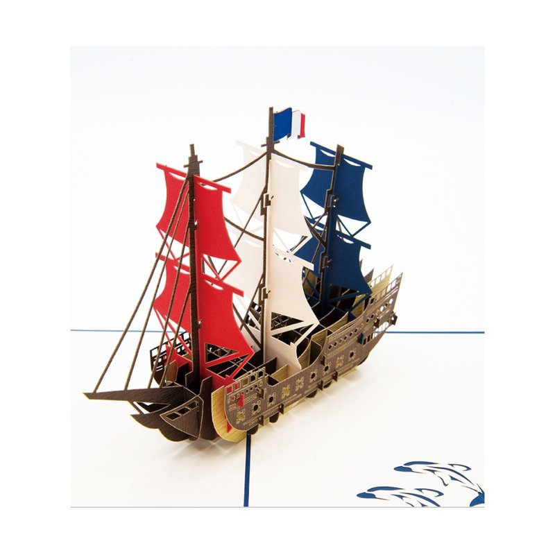 日本 Pop-up  纸雕3D立体卡片 三色帆船 - 卡片/明信片 - 纸 