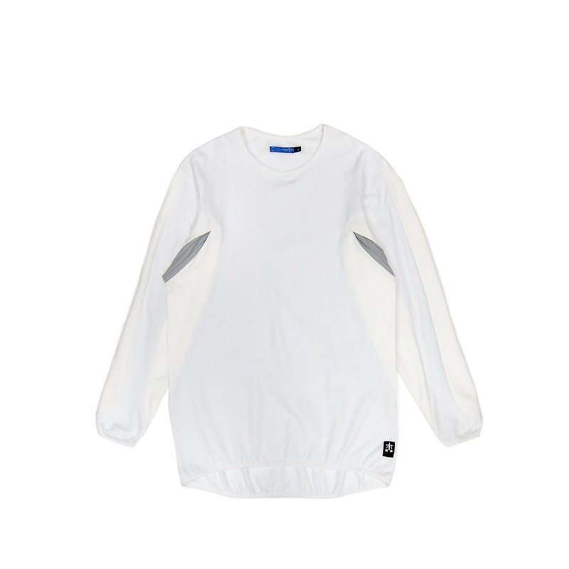 侧撞色剪接上衣-白 - 中性连帽卫衣/T 恤 - 棉．麻 白色