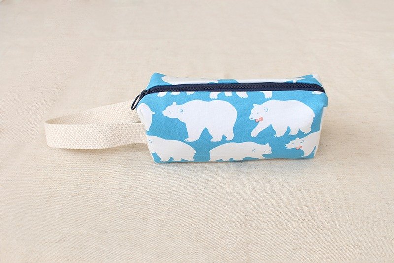 北极熊手提笔袋/收纳袋 万用袋 铅笔盒 - 铅笔盒/笔袋 - 棉．麻 蓝色