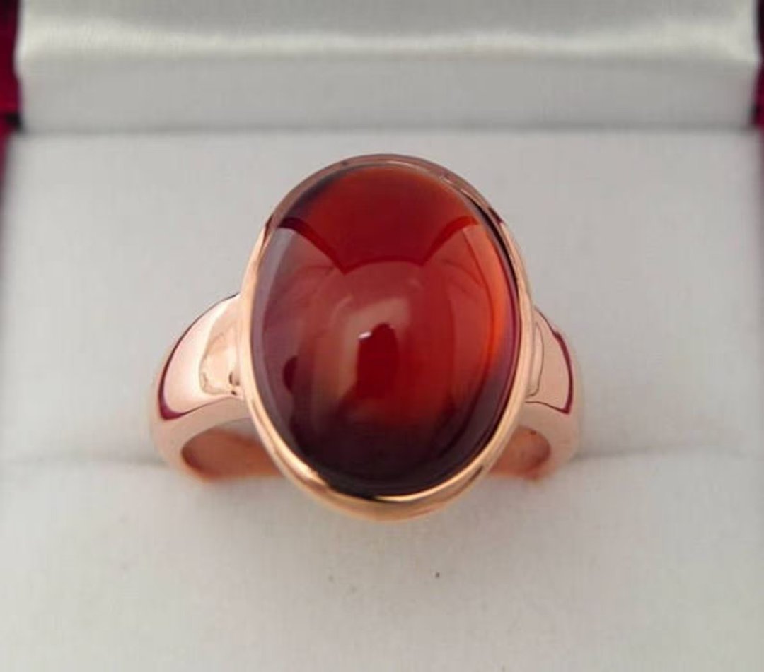 14K 玫瑰金戒指，镶嵌 AAAA 等级的橘榴石（Hessonite Garnet），宝石尺寸 16x12 毫米，重 13.25 克拉。（另有白 K 金款式） - 戒指 - 宝石 红色