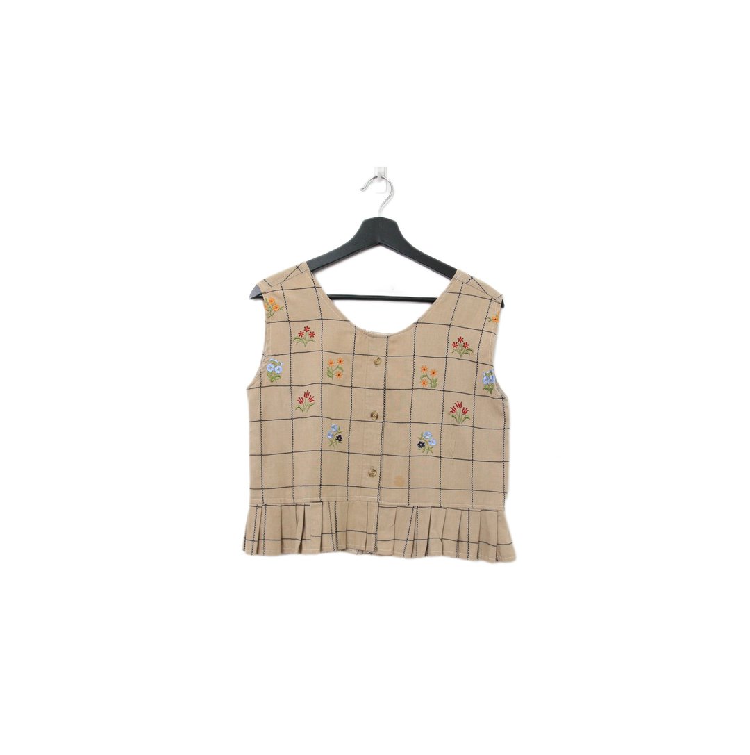 Back to Green-再制刺绣背心 格纹 花朵dv-52//vintage shirt - 女装背心 - 棉 