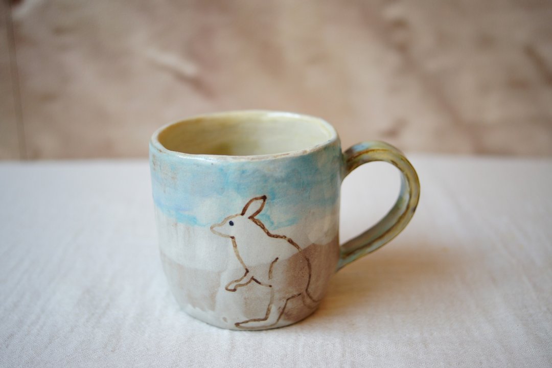 手作粉引 粉彩袋鼠 马克杯 200ml 咖啡杯 茶杯 水杯 - 咖啡杯/马克杯 - 陶 白色