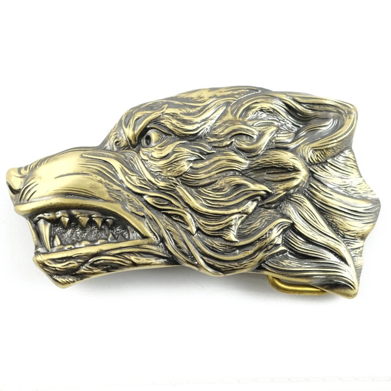 Grey wolf soild brass belt buckle, howling wolf belt - 皮带/腰带 - 其他材质 金色
