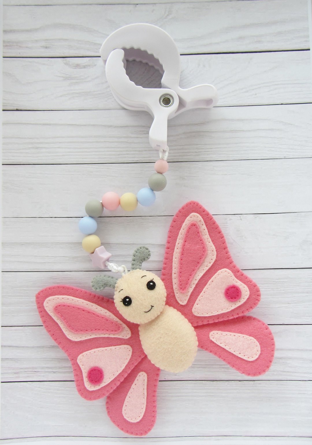 Butterfly  toy for baby carriage, for baby car seat, Newborn Present - 玩具/玩偶 - 聚酯纤维 粉红色