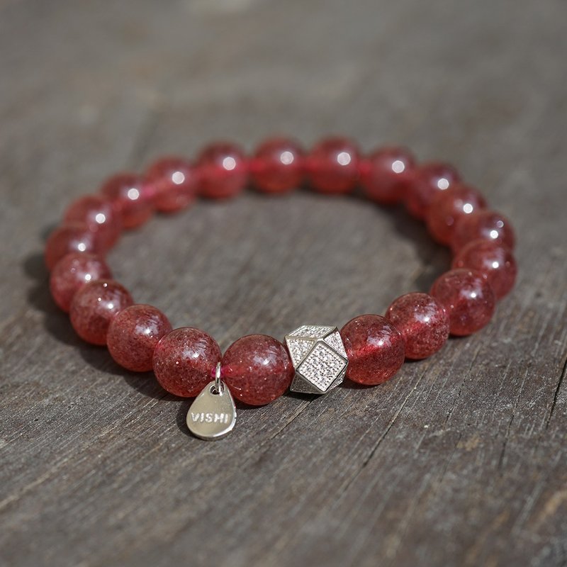 桃花草莓晶手链 未时VISHI原创天然6A鸽子血水晶925纯银锆石礼物 - 手链/手环 - 其他材质 红色
