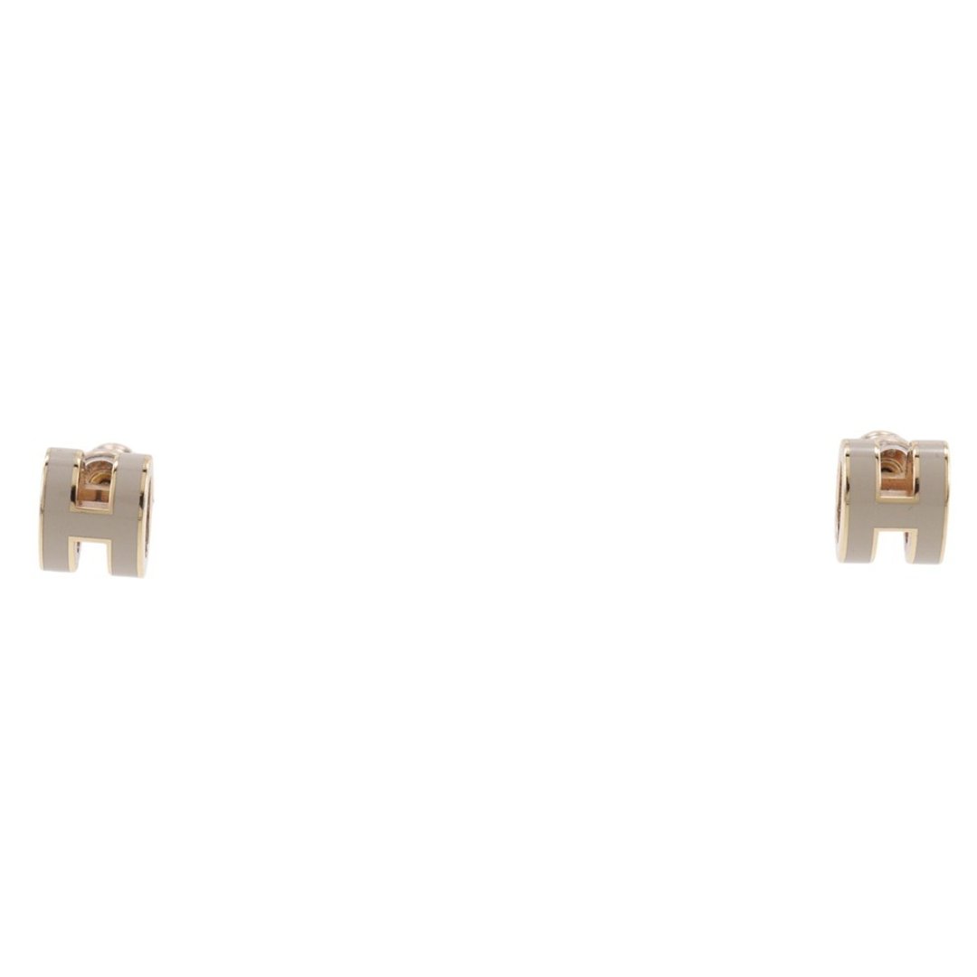 【日本直送】HERMES Pop H Mini 耳环 H Logo 漆器 × 玫瑰金镀层 Marron Glacé Greige 栗子色/灰褐色 约 2g 女士【二手】 - 耳环/耳夹 - 颜料 金色