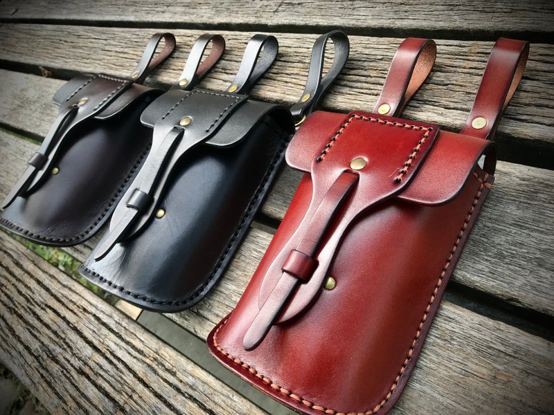 马蹄风格植鞣腰挂式腰包 - 化妆包/杂物包 - 真皮 黑色