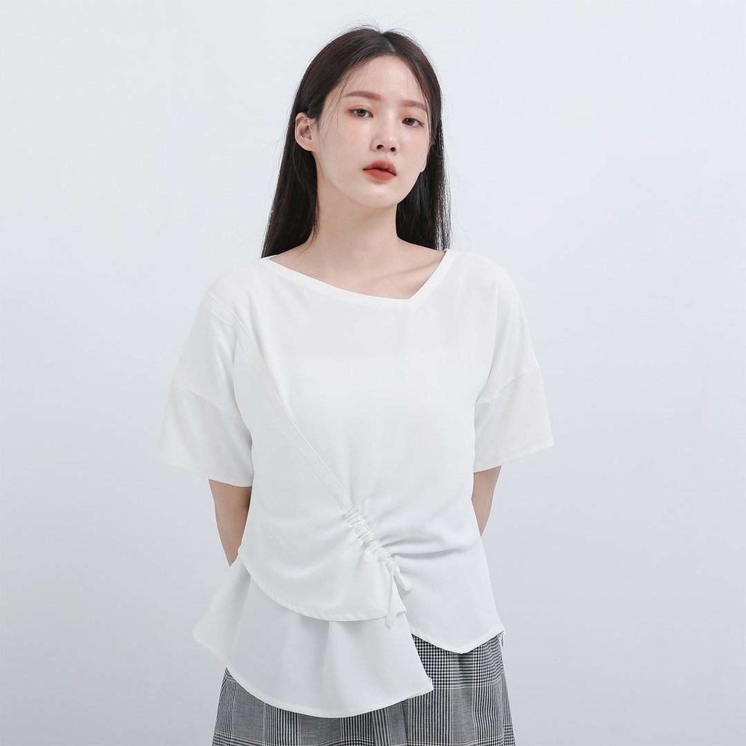 Chuncui_纯粹不对称裁片上衣_22SF001_白 - 女装上衣 - 聚酯纤维 白色