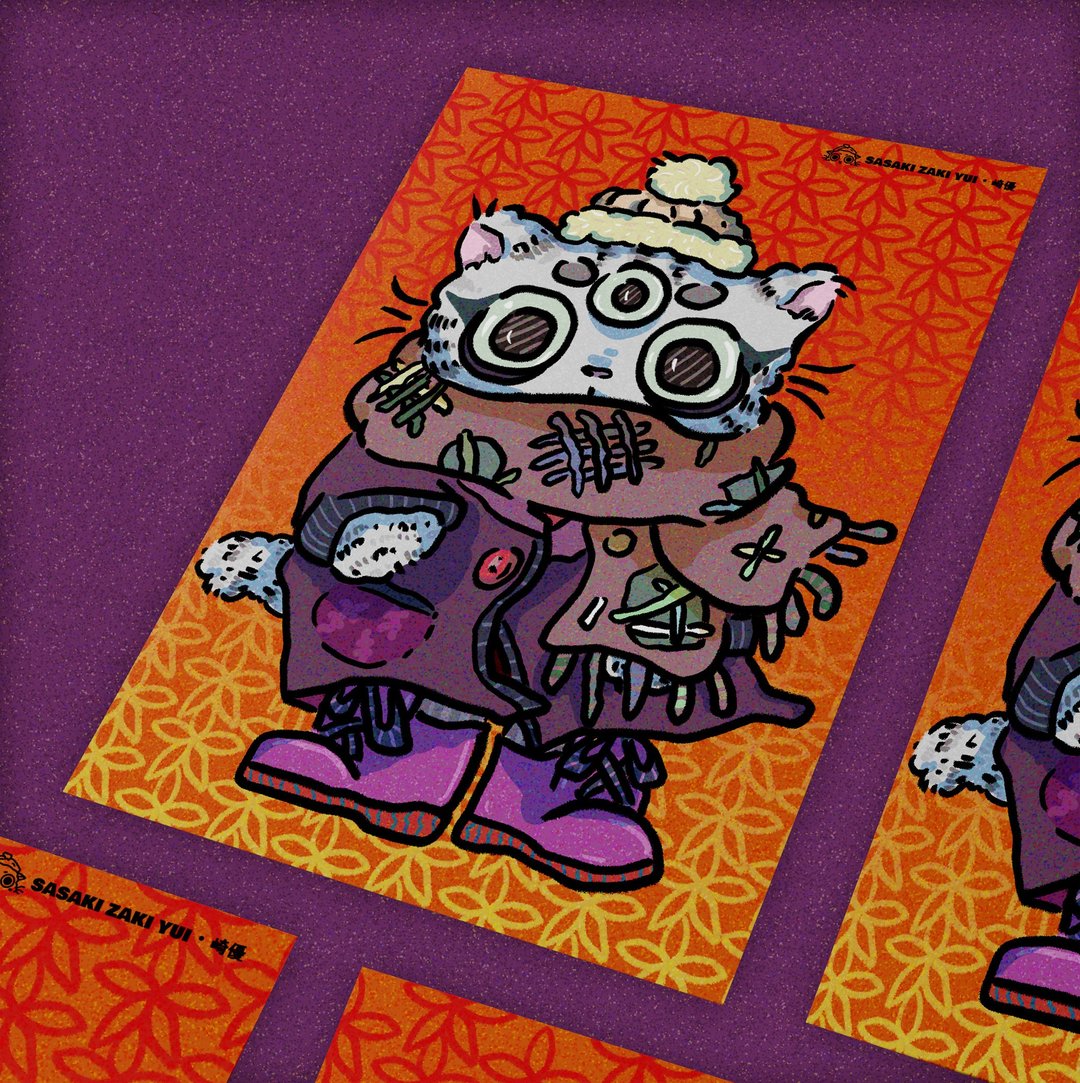 【插画明信片/卡片】三眼妖猫  (动动眼) - 卡片/明信片 - 纸 红色