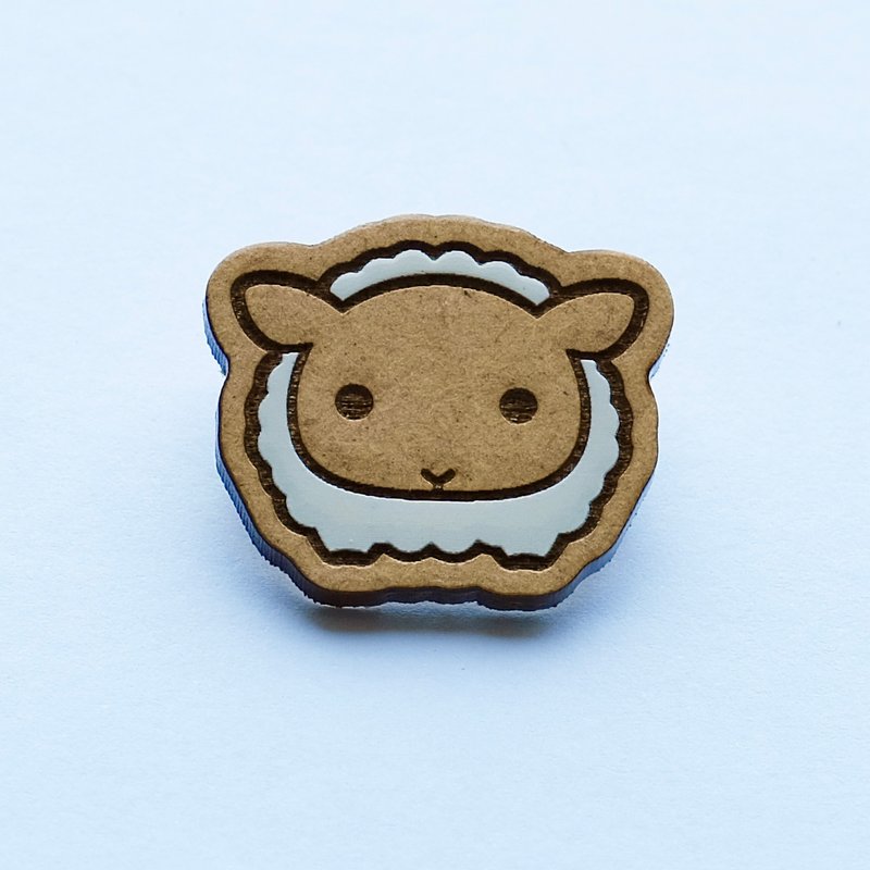 彩绘木制胸针-小绵羊 - 胸针 - 木头 咖啡色