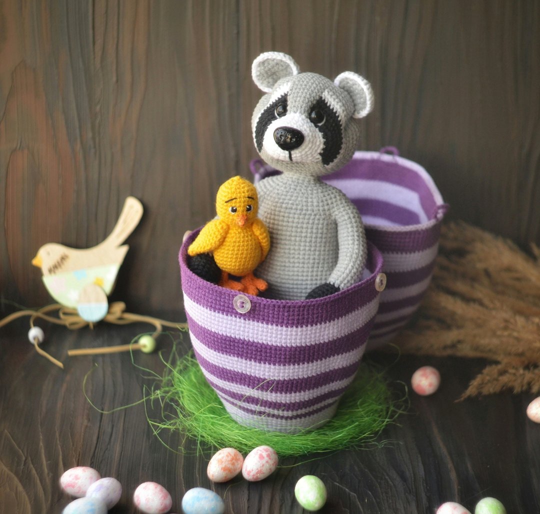 Easter set Big Egg, Chicken, Raccoon crochet pattern, amigurumi raccoon, pattern - Logo 设计/图案设计 - 其他材质 