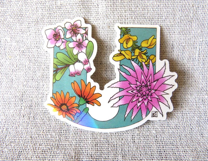 字母U - 极光花卉植物字母防水贴纸 - 贴纸 - 纸 