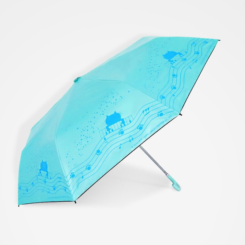双龙妙芝猫弯头黑胶三折伞小弯勾阳伞抗UV晴雨伞(湖水蓝) - 雨伞/雨衣 - 防水材质 蓝色