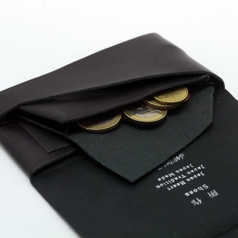 日本手工-所作Shosa 植鞣牛皮 零钱包 - 简约基本款/黑 - 零钱包 - 真皮 黑色