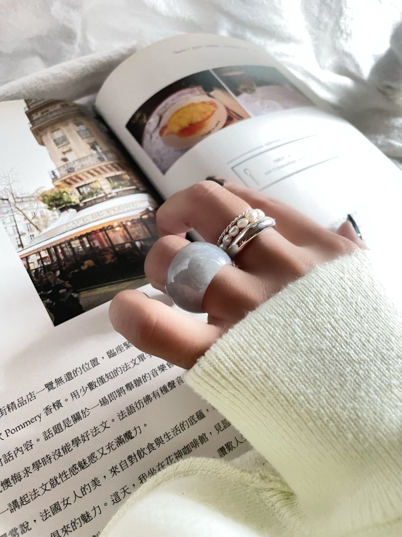 天然和田玉烟紫胖胖戒指 港码16 朝颜#249 - 戒指 - 玉石 紫色