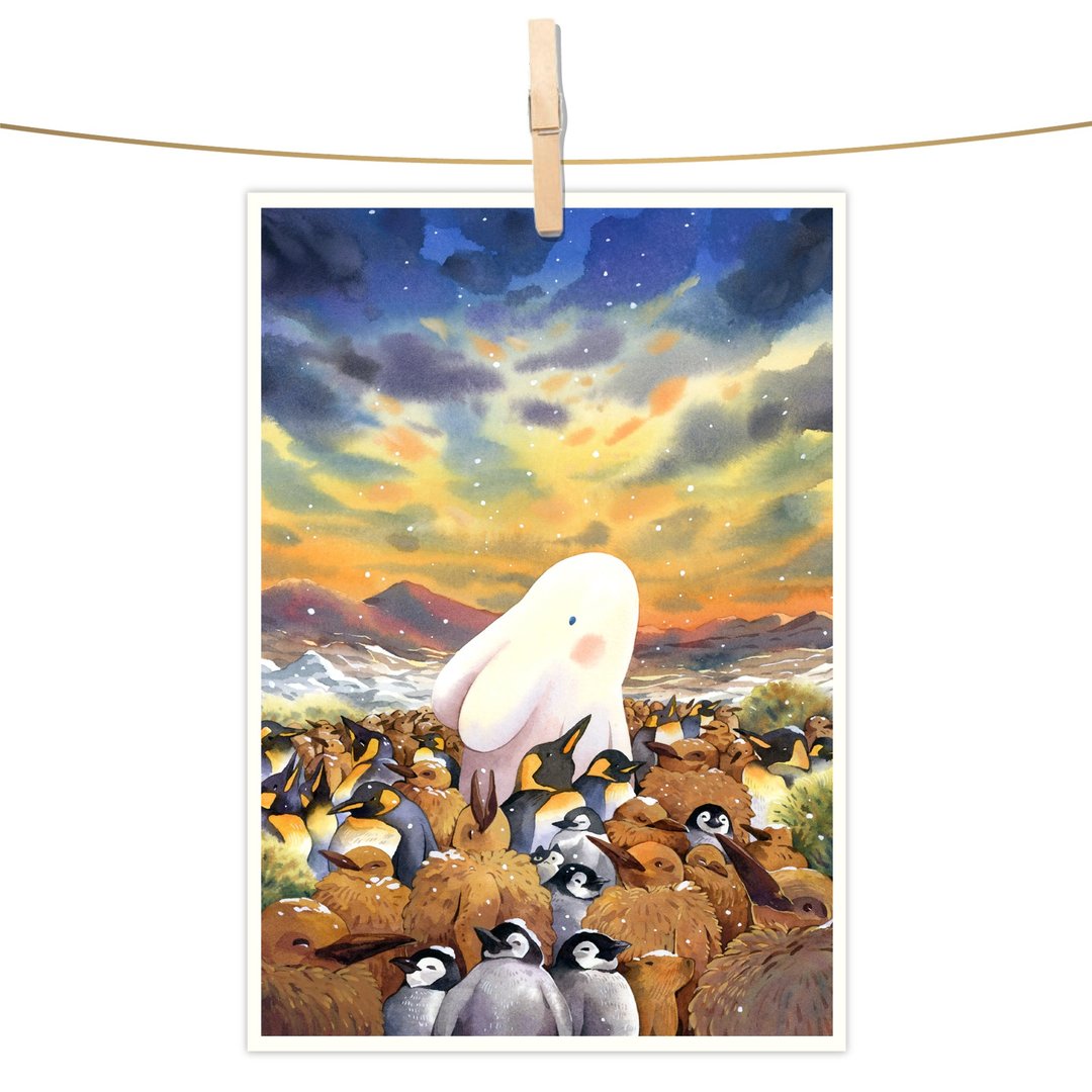 afu水彩插画明信片 - 幸福南极 - 卡片/明信片 - 纸 多色