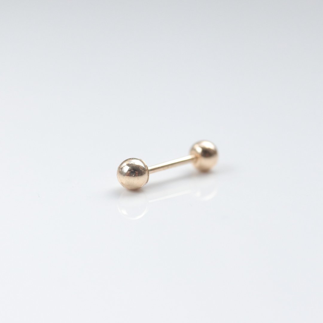 14K (3mm) 金球锁珠耳环(单个)耳骨 耳窝 不退色 - 耳环/耳夹 - 贵金属 金色