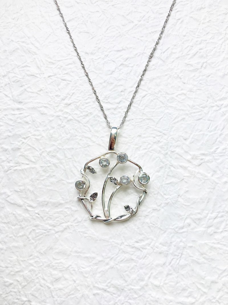 蓝托帕石925纯银森林系项链 印度手工镶嵌制作 - 项链 - 宝石 蓝色